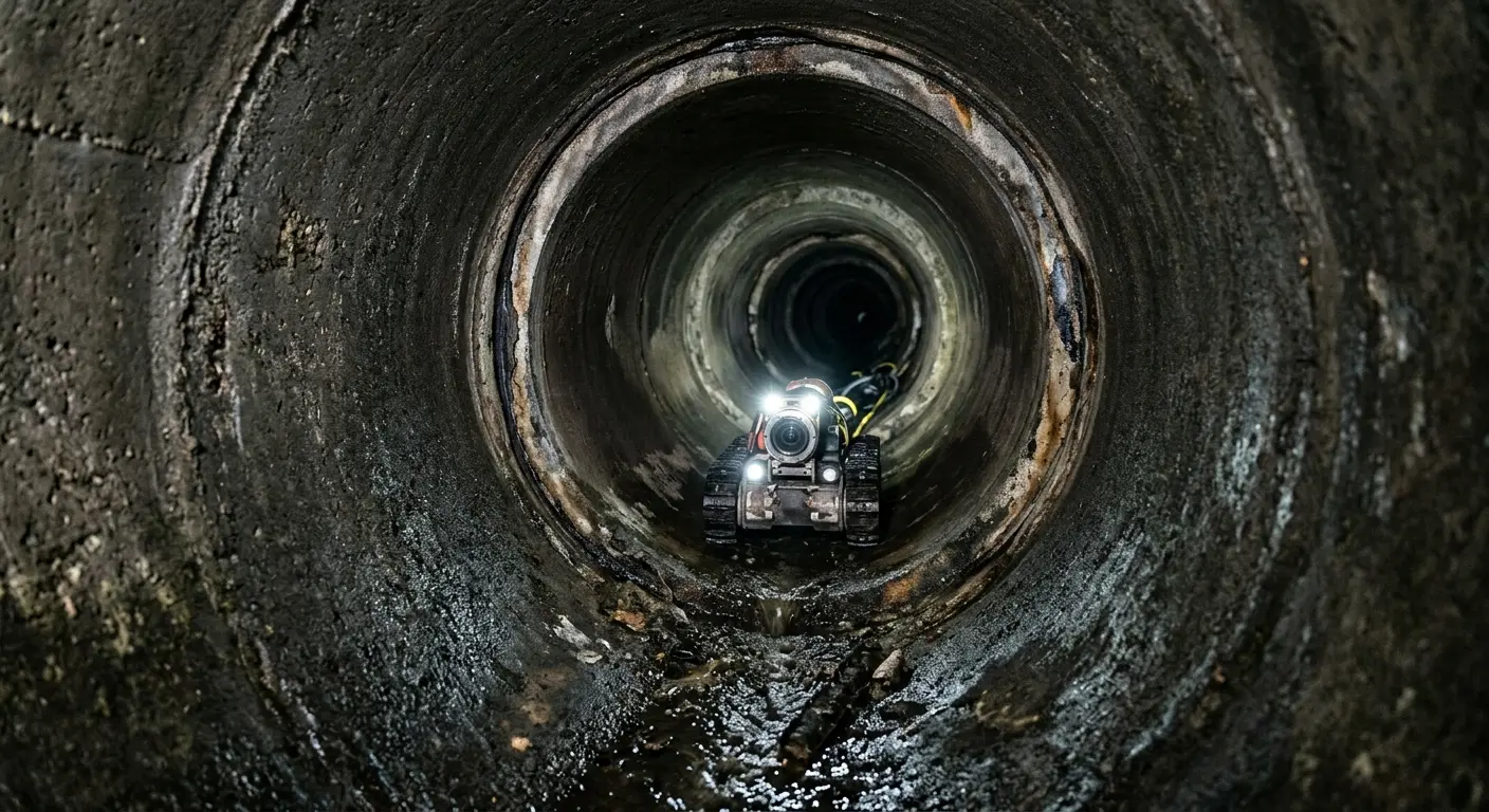Robotic sewer camera inspecting pipe interior for Sewer Line Repair in Chalco